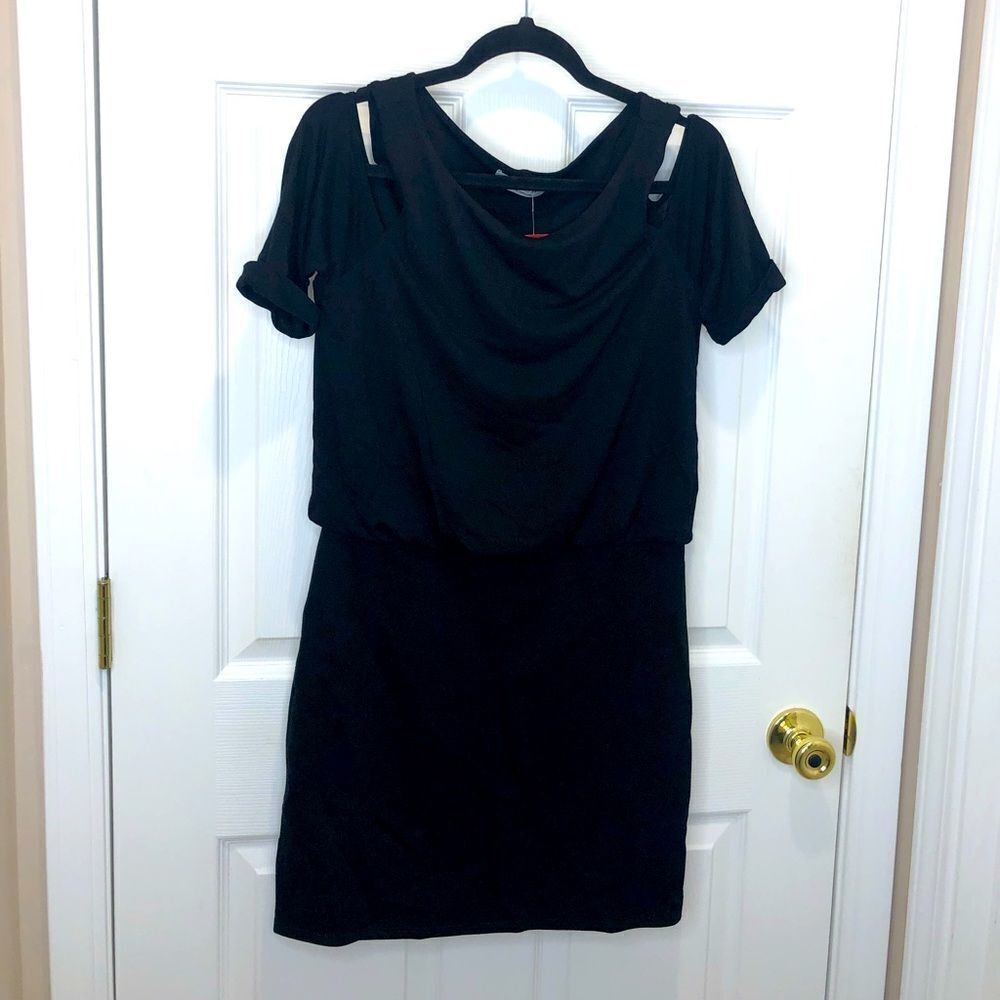NWT Bailey 44 Evereve black short sleeve cutout shoulder dress, size medium